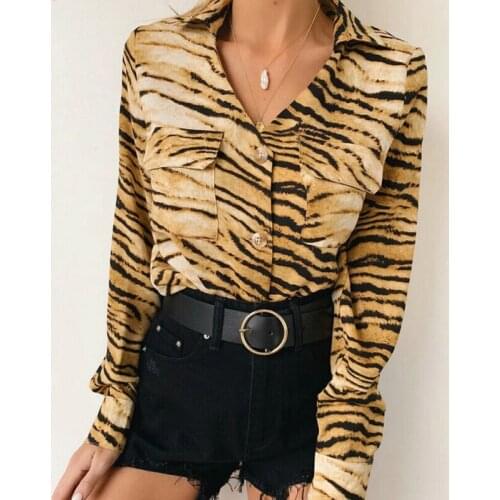 Vintage Blouse Long Sleeve Sexy Leopard Print Blouse Turn Down Collar Lady Office Shirt Tunic Casual Loose Tops Plus Size Blusas