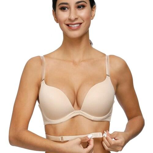 YANDW Bras For Women Sexy Deep V Plunge Low Cut Criss Cross Magic Convertible Bandage Push Up Bras Silicon Invisible Adjusted