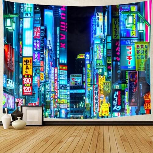 Japanese Nightlife Tapestry Wall Hanging Bed Room Living Room Decor Colorful Aesthetic Art Pasychedelic Hippie Style Home Tapiz