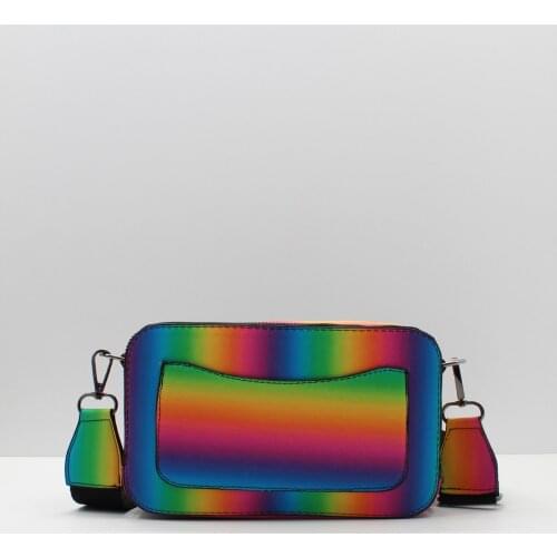 Womens Rainbow Two Mesh Pockets Hand Shoulder Bag