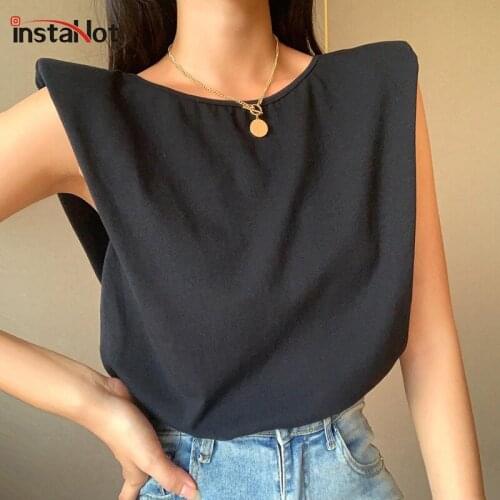 InstaHot sleeveless fashion t shirt women 2020 backless summer loose vintage tops streetwear office lady T shirt for women tee