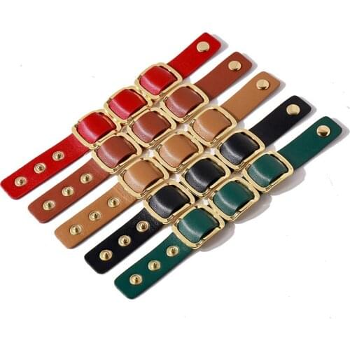 Women Bracelets PU leather depth Fashion Punk Style Square metal Ornament Women Statement Bracelet Jewelry Gift Bracelet