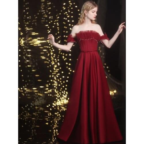 New Evening Dress Pearls Strapless Simple Empire A-Line Short Sleeves Fashion Pleat Floor-Length Woman Formal Party Gowns A1470