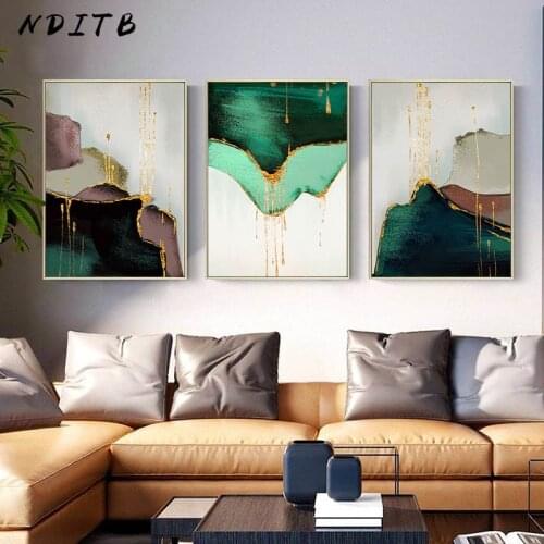 Golden Green Modern Abstract Painting Canvas Poster and Print Nordic Decoration Wall Art Decorative Picture Living Room Decor