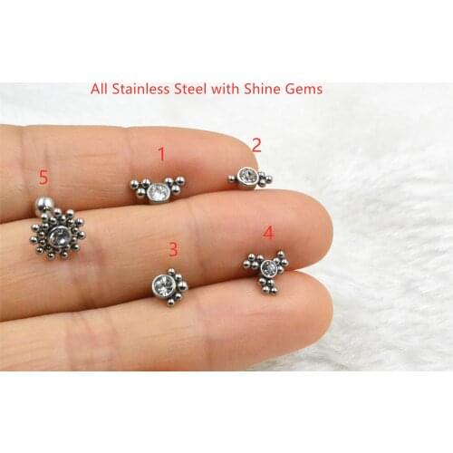 50pcs Body Piercing jewelry- Simple Ball Gems Women/Men Earring Ear Studs Ear Helix Cartilage Bar Ear Piercing 16G