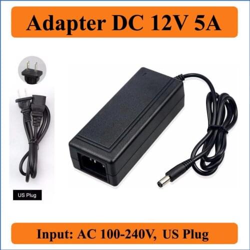 12V 5A US Plug AC DC Adapter AC100-240V Converter to DC12V 60W Power Supply Charger for LED strip Lights/LCD Monitor/CCTV Camera