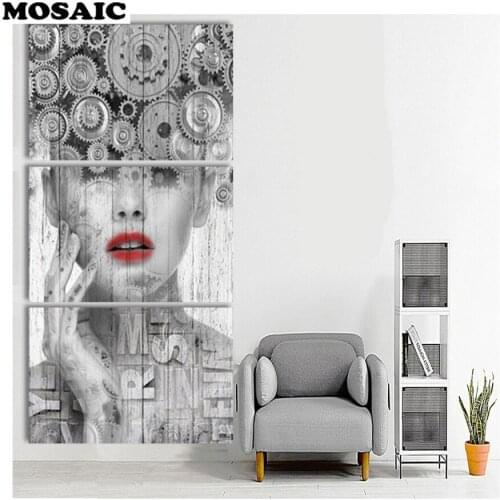 Diamond Painting Full Square/ Round Drill Diamond Mosaic Rhinestone Black and White Abstract Figure Diamond Embroidery 3pcs/set