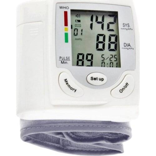 Automatic Digital LCD Display Wrist Blood Pressure Monitor Heart Beat Rate Pulse Meter Measure Sphygmomanometer White Carry