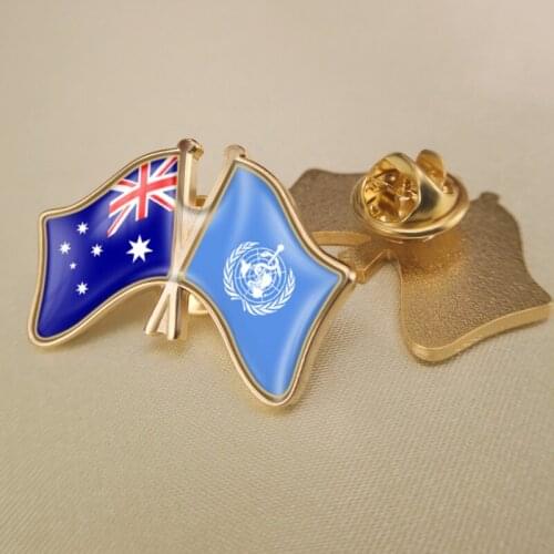 Australia and World Health Day Crossed/Double/Friendship Flags Lapel Pins/Brooch/Badges