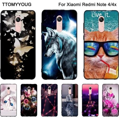 For Xiaomi Redmi Note 4X Soft Silicone Cover For Xiaomi Redmi Note 4 Back Phone Shells Printing Black TPU Case Fundas Coque Bags