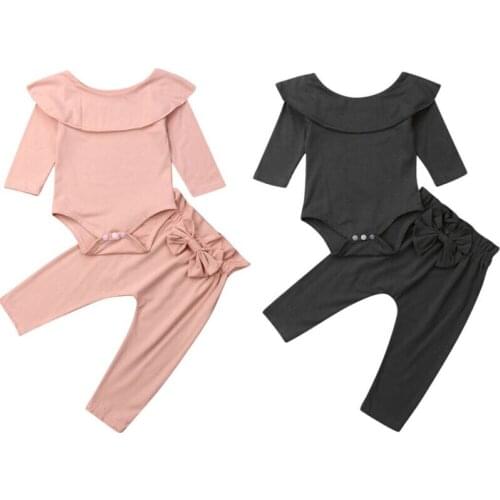 Citgeett Autumn Solid 2Pcs Newborn Toddler Infant Baby Girl Clothes Romper Tops+Long Pant Outfits Spring Set