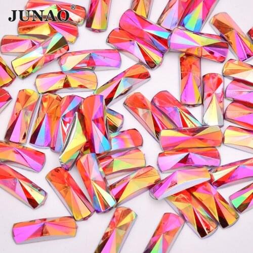 JUNAO 6*16mm Red AB Crystal Rhinestones Flatback Acrylic Gems Rectangle Crystals Stones Non Sewing Strass for Jewelry Making