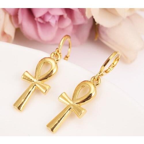 Classic Ankh Earrings Gold Color Egyptian Cross Jewelry Women Egypt Hieroglyphs Crux Ansata Earrings girls kids gift