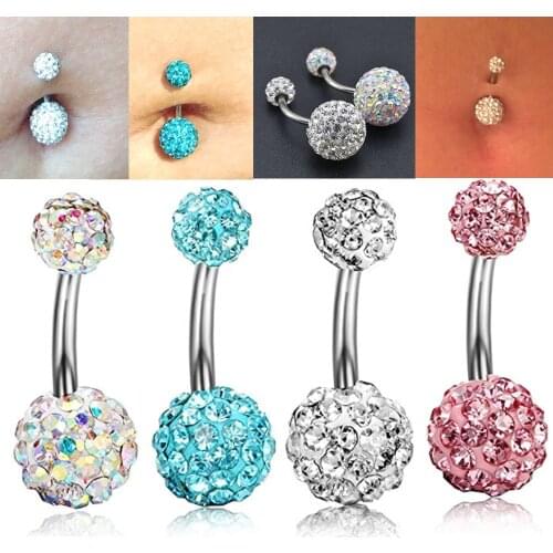 1PC 316l Surgical Steel Assorted Colors Navel Ring Double Epoxy Crystal Balls Belly Button Ring Navel Piercing Body Jewelry 14g