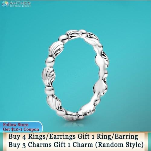 Ahthen 925 Sterling Silver Ring Silver Beaded Seashell Ring 925 Silver Women Rings Ngagement Ring Women Jewelry Making Girl Ring
