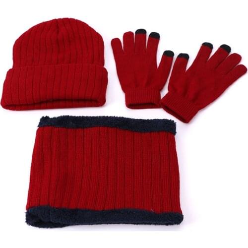 3pcs hat scarf set Women Winter Hat Gloves Sets Cotton Unisex Hat Scarf Gloves Set Solid Hat And Scarf Set For Men Women