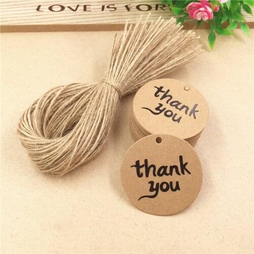 100Pcs 4cm Diameter Round Kraft Paper Tags Wedding Note +Strings DIY Price Hang Tag Handmade Birthday Cake Thank You Paper Card