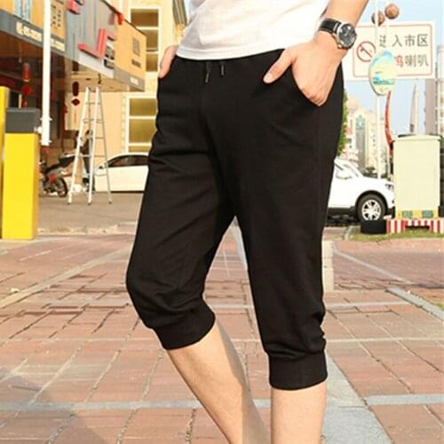 Summer Men Cropped Trousers Mens Harem jogging Sweatpants Cotton Leisure pants Fashion Male Jogger Plus Size XXXXL Mens Bottoms