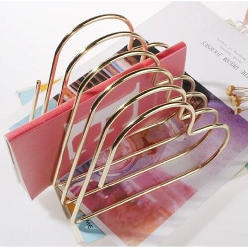 6 Grids Hollow-out Heart-shaped Metal Bookends Stretchable Book Stands Creative Wedding Gift Book Holders Gold/Rose Gold