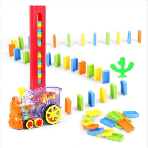 Wonderlife Domino Train Toy Set Rally Electric Train Model With 60/80 PcsColorful Domino Game Building Blocks Car Truck Vehicle