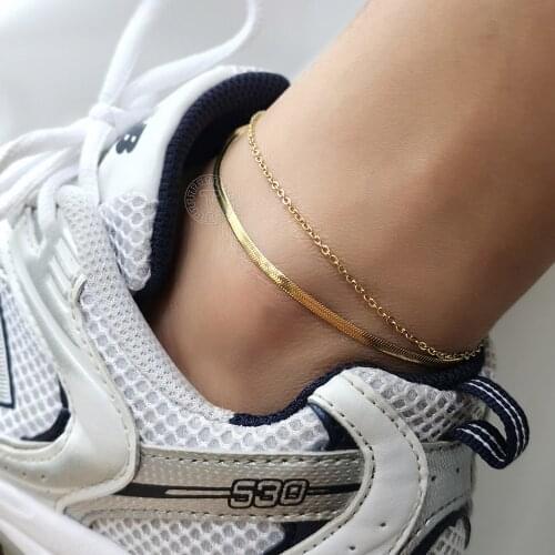 Fashion Adjustable Anklet for Women Girls Gold Color Stainless Steel Herringbone Rolo Chain Anklet Bracelet Foot Jewelry DDA57
