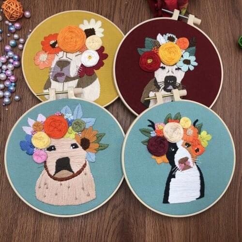 Dog Embroidery Kit for Beginners Learn Embroidery Set Animal Embroidery Pattern Christmas Decor Craft Kit English Manual