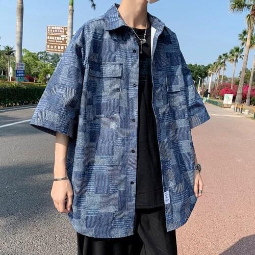 2021 Summer New Style Hong Kong Style Location Loose Handsome Short-sleeved Shirt Mens Youth Casual Trend Shirt