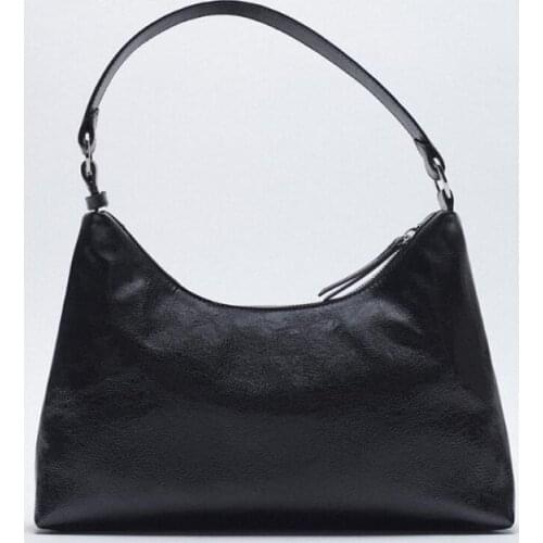 ZA New Fashion Brand Womens Shoulder Bag 2021 Black MIDI PU Shoulder Bag Hobo Crossbody Underarm Bag Large Capacity Leisure