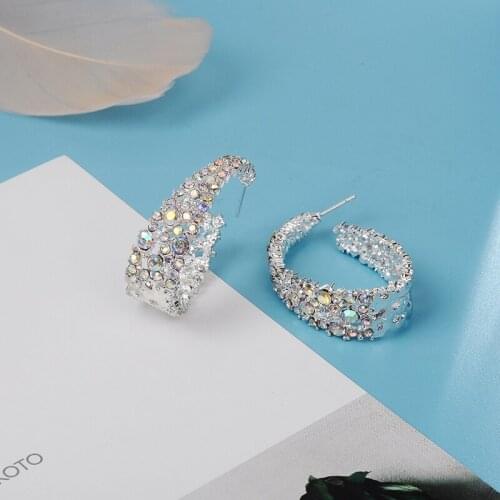 New Women Hoop Earrings Statement Trendy Fashion Jewelry Earrings Colorful Crystal Exaggeration Earrings Party Jewelry
