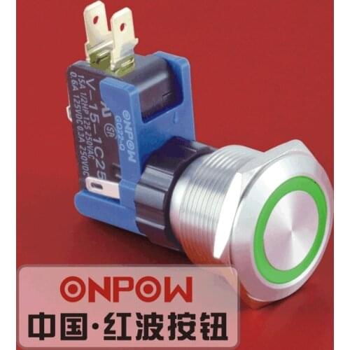 ONPOW 22mm Large current 1NO1NC Momentary/Latching Ring LED Push Button Switch (LCA22-11(Z)E/S) CE, ROHS