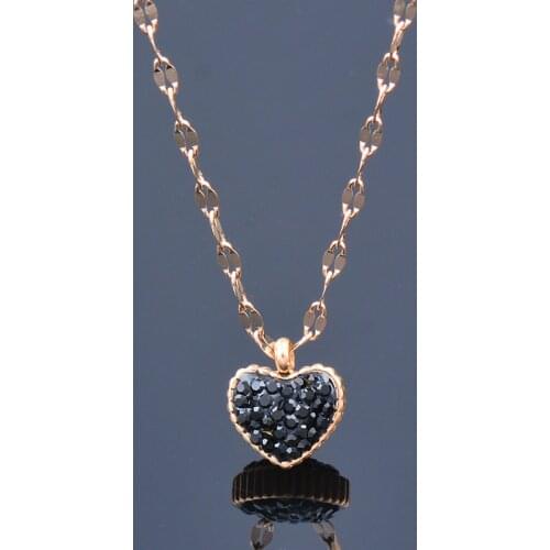 KIOOZOL Black Stone Heart Pendant Stainless Steel Rose Gold Color Necklace Girlfriend Gift 110 KO2