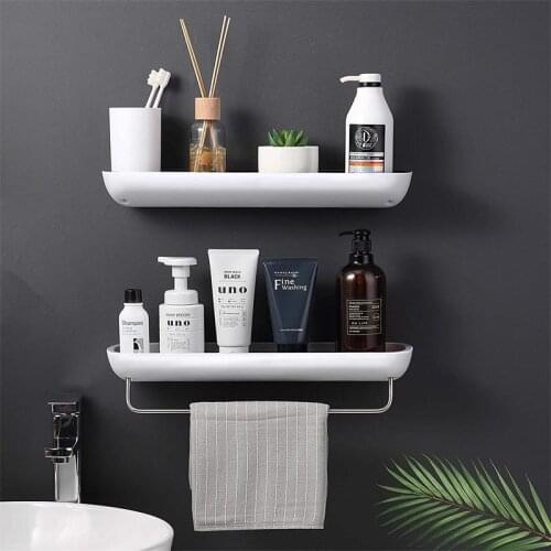 Bathroom Shelves Waterproof Wall Mounted Shampoo Spices Shower Storage Rack with Towel Bar No Drilling Kitchen Organizer Holder