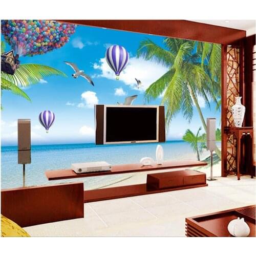 Custom photo wallpaper for walls 3 d Mediterranean Seaside landscape mediterranean tree beach balloon mural background wall