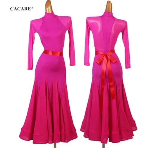 CACARE Sexy Ballroom Dance Competition Dresses Waltz Dress Standard Dance Dresses Latin Customize D0866 Mesh Sleeve Big Hem