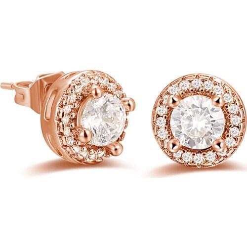 Copper Rose Gold Plated Circle Simplicity Cubic Zirconia Earring Geometry Round Stud Earring For Women Birthday Fashion Jewelry