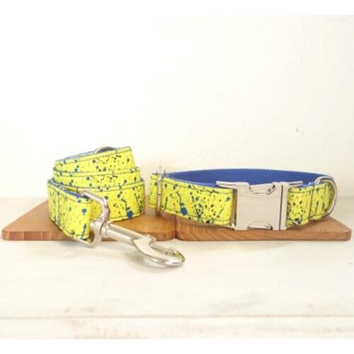 Customized Dog Collar Engraved Puppy ID Tag Leash Collar Set Adjustable Outdoor Fashion Pet Collar Leash Fabric SPLASH INK