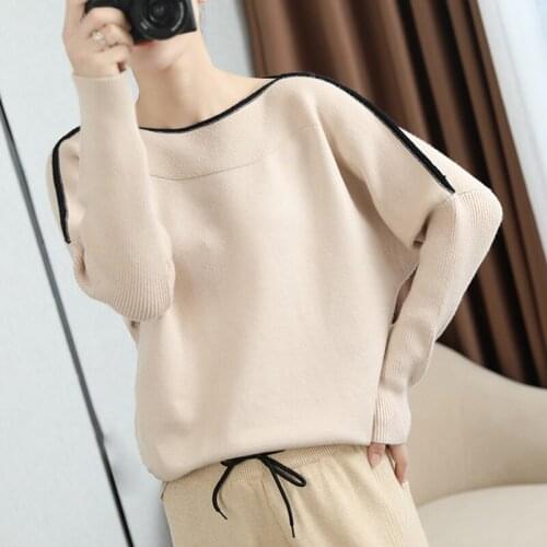 New spring autumn wool sweater women pullover cashmere sweater one word collar women casual knitted bat sweater super sweater