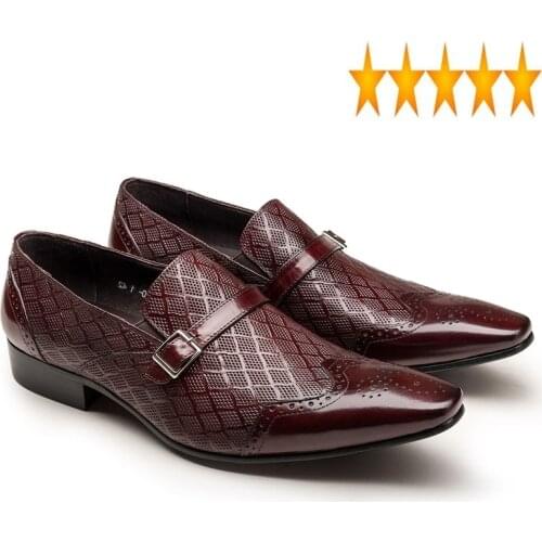 Wing Tip Men Formal Dress Slip On Pointed Toe Oxfords Work Business Shoes Male Fashion Buckle Big Footwear