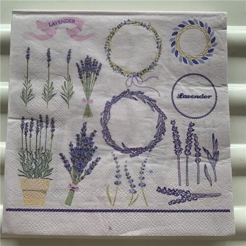 Vintage Napkin paper elegant tissue print purple flower lavender handkerchief decoupage servilletas wedding birthday party decor
