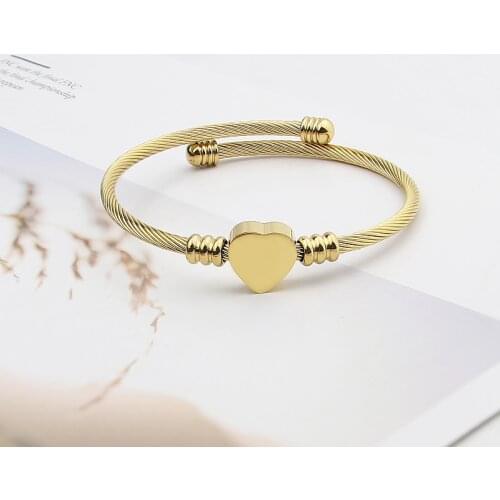 High Quality Stainless Steel Adjustable Size Women Bangle Heart Charm Bracelet armbanden voor vrouwen Pulsera para mujer