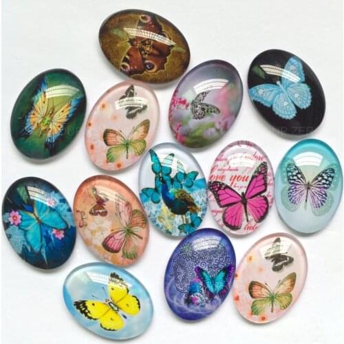 ZEROUP 2 Sizes Oval Photo Glass Cabochon Mixed Patterns Fit Pendant Base Setting for Flat Back Jewelry TP-363