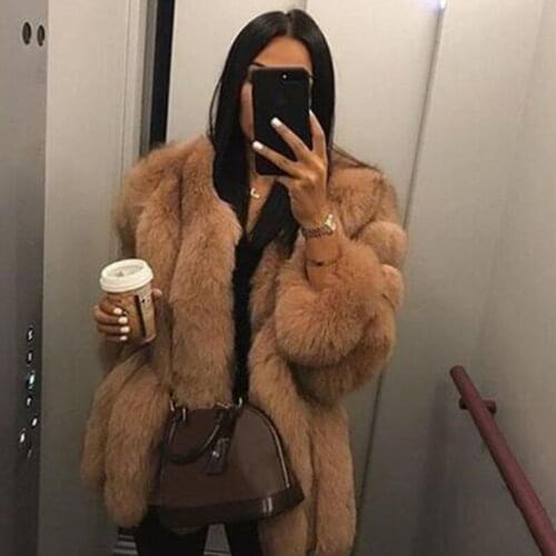 Winter High Quality Warm Fur Imitation Fox Fur Coat Womens Medium Long Faux Fur Jacket White Loose 3xl 4xl 5xl Fashion Outwear