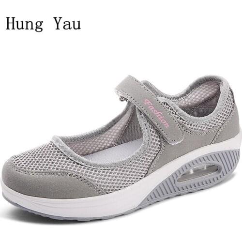 Women Sandals 2019 Summer Mesh Shoes Woman Breathable Wedges Fashion Platform Flats Hook & Loop Female Slides Ladies Plus Size