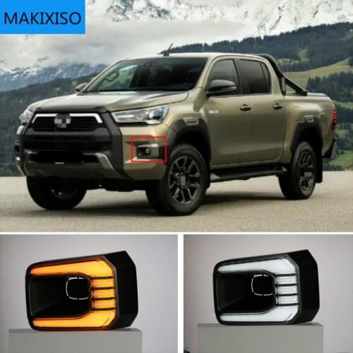 1 Pair Car LED Daytime Running Light Turn Yellow Signal Relay 12V DRL Daylight For Toyota Hilux Revo Rocco 2020 2021