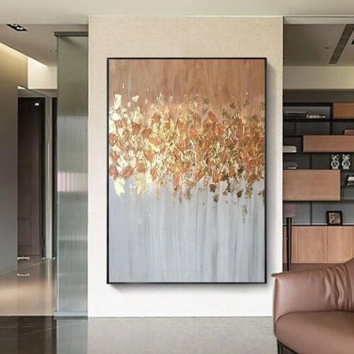 100% Hand Painted Abstract Oil Painting Wall Art Golden Gray Picture Minimalist Decorative Modern On Canvas For Living Room