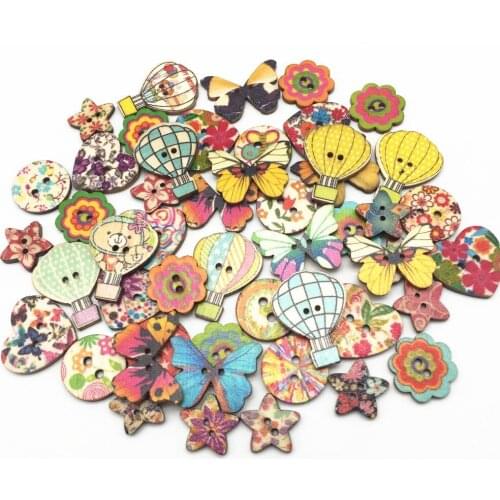 100pcs Natural Mixed Flower Heart Balloon Star Buttons For Scrapbooking Sewing Cartoon Button Crafts Accessories Embellishments