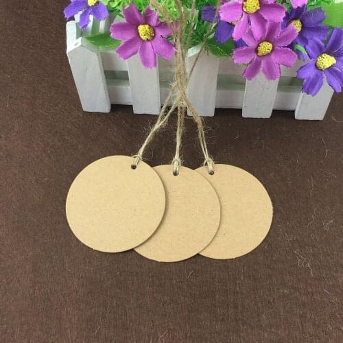 100pcs Blank Round Tag + 100pcs Strings, Garment Hang Card Wedding/Birthday Party Candy Boxes Price Tags With Hole