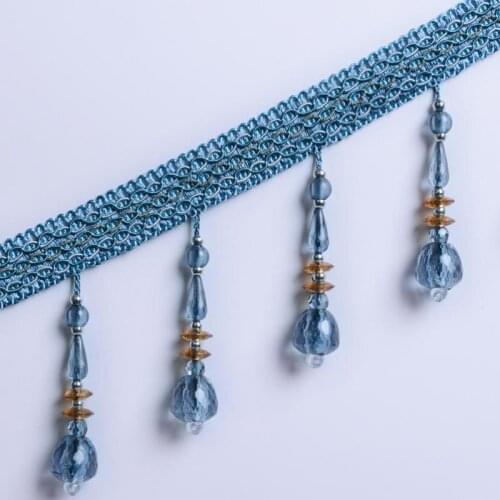 12yard/lot 9 Colors Curtain Lace Accessories Tassel Fringe Trim Diy Apple Beads Crystal Bead Drapery Sewing Decoration Borlas