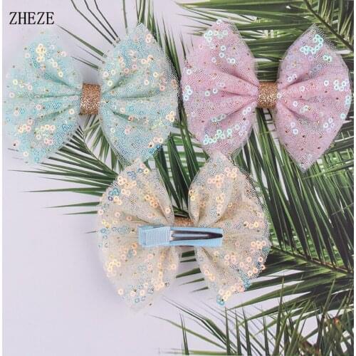 2021 New Chic Princess Lace Hairbow Bling Sequins Hairpins Glitter Barrettes Children Headwear Girls Hair Clips Accessories
