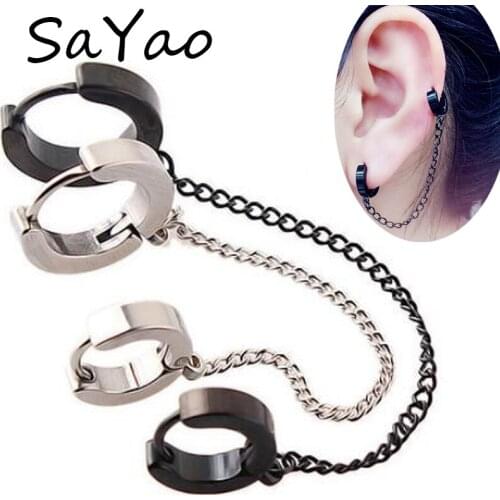 SaYao 2Piece Punk Cross Stainless Steel Stud Earring Long Tassels Men Women Crosses Huggie Earrings Body Piercing Jewelry